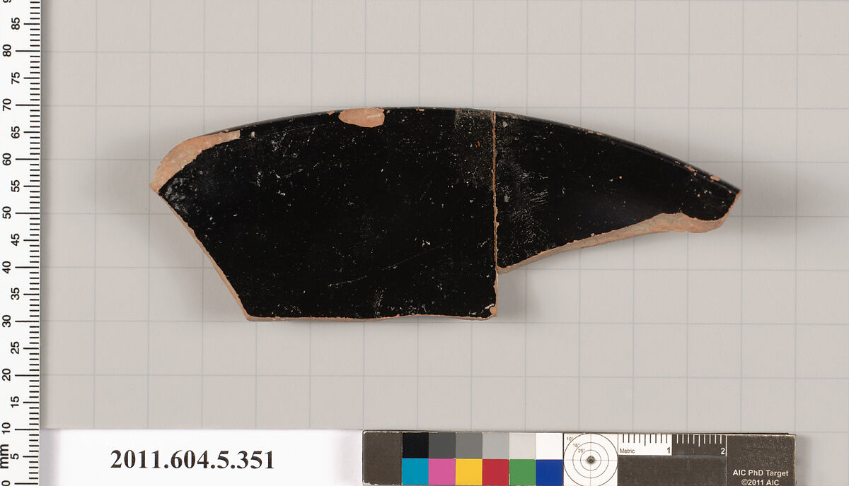 Terracotta rim fragment of a kylix (drinking cup), Terracotta, Greek, Attic