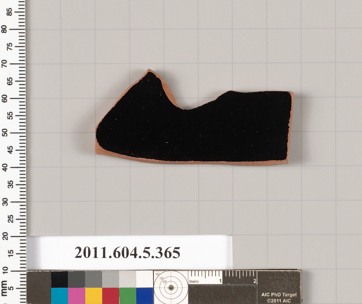 Terracotta fragment of a kylix (drinking cup), Terracotta, Greek, Attic