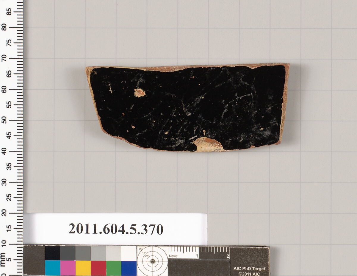 Terracotta fragment of a kylix (drinking cup), Terracotta, Greek, Attic