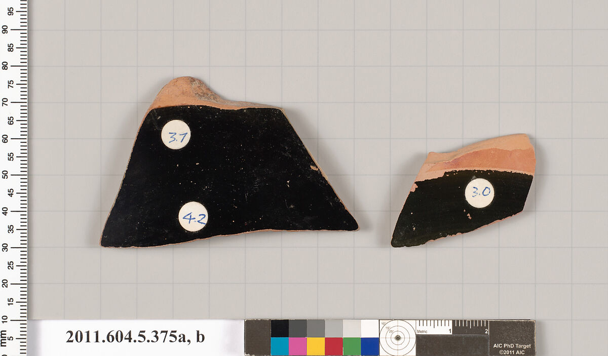 Terracotta fragments of kylikes (drinking cups), Terracotta, Greek, Attic