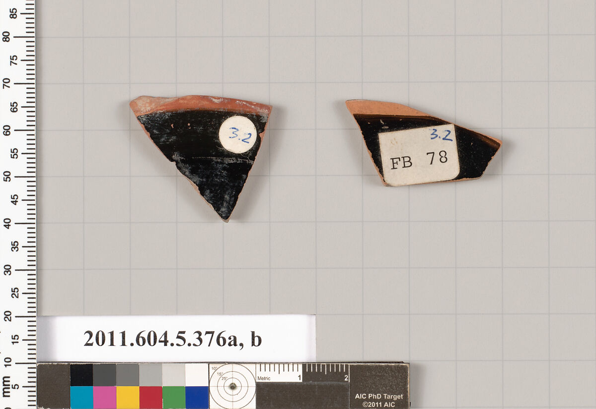 Terracotta fragments of kylikes (drinking cups), Terracotta, Greek, Attic