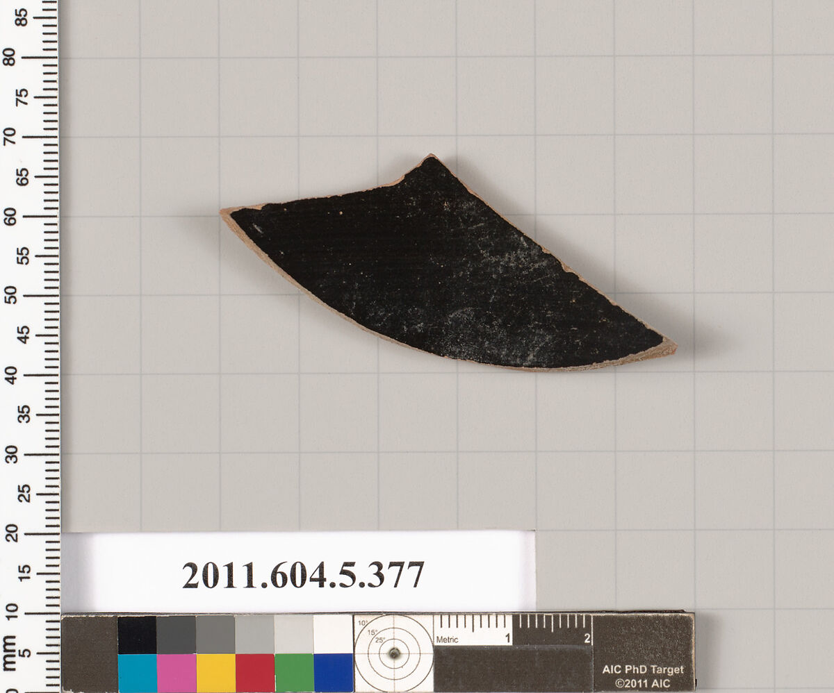 Terracotta fragment of a kylix (drinking cup), Terracotta, Greek, Attic