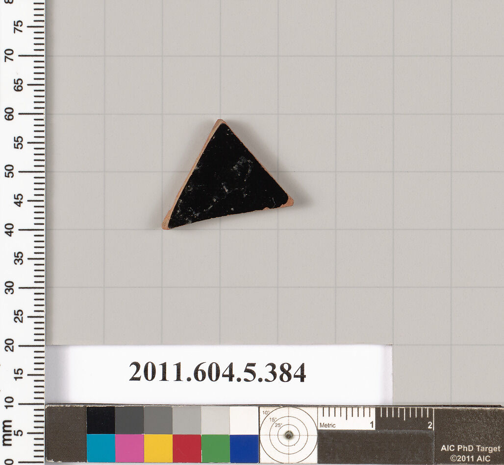 Terracotta fragment of a kylix (drinking cup), Terracotta, Greek, Attic