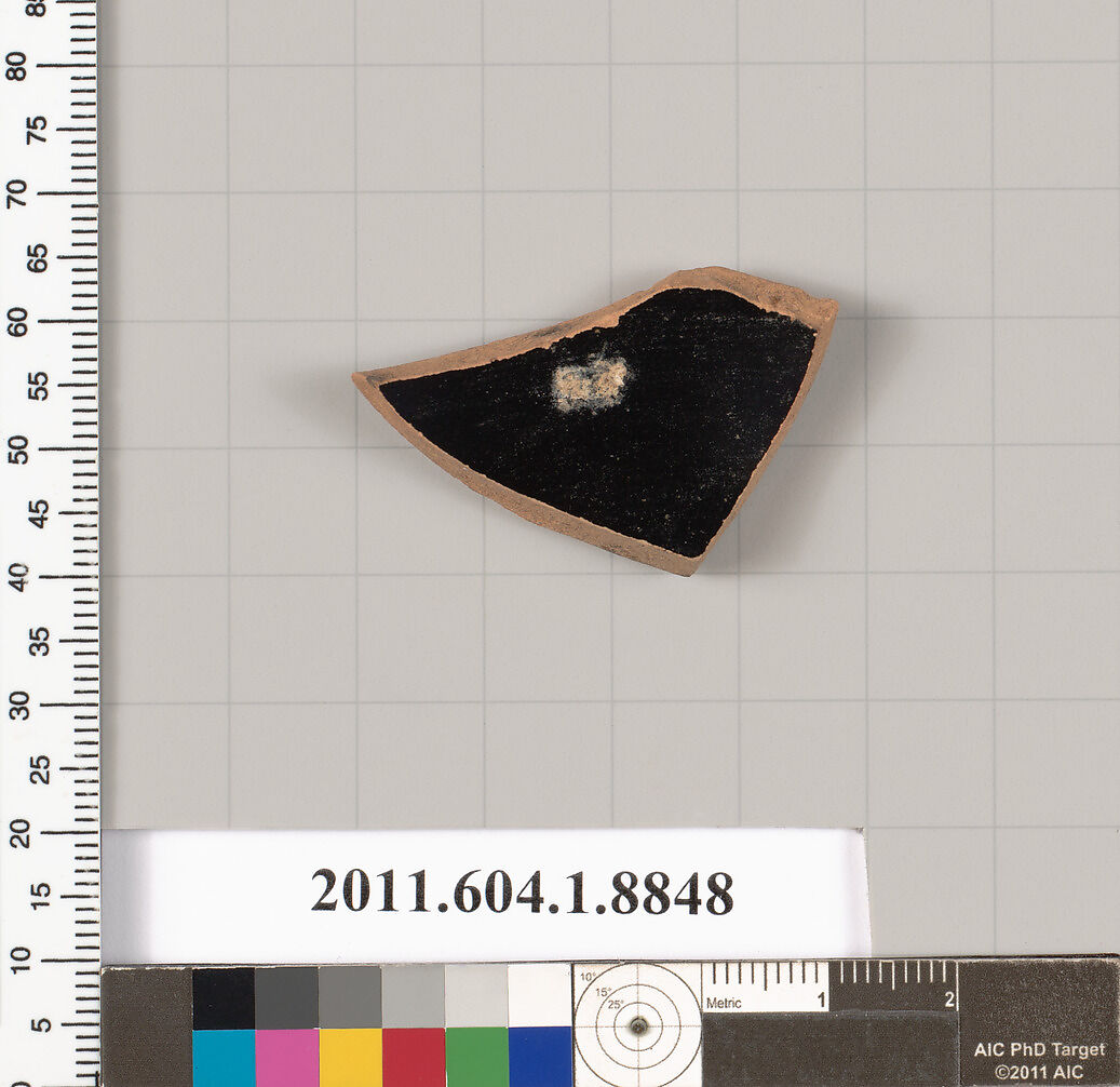 Terracotta fragment of a stemless kylix (drinking cup)?, Terracotta, Greek, Attic