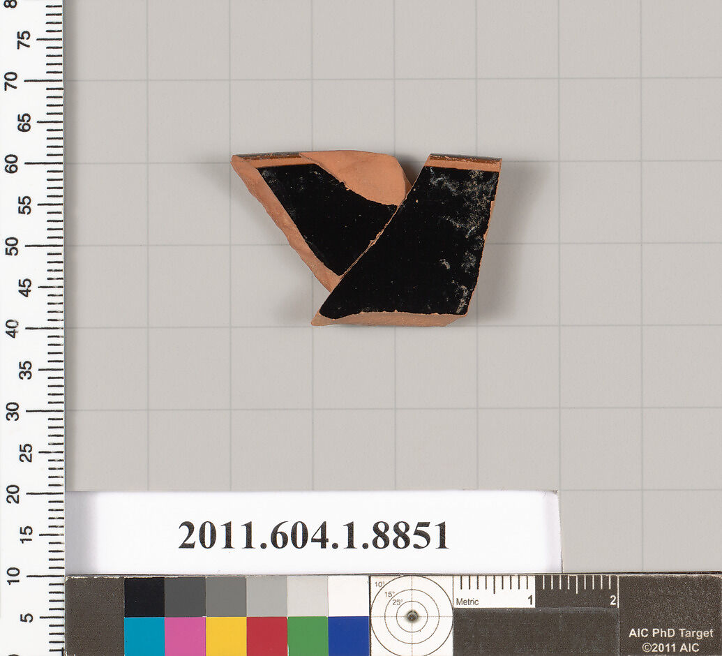 Terracotta rim fragment of a kylix (drinking cup), Terracotta, Greek, Attic