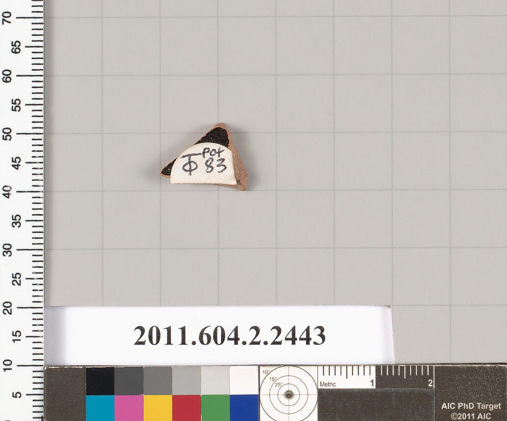 Terracotta fragment of a pot, Terracotta, Greek, Attic