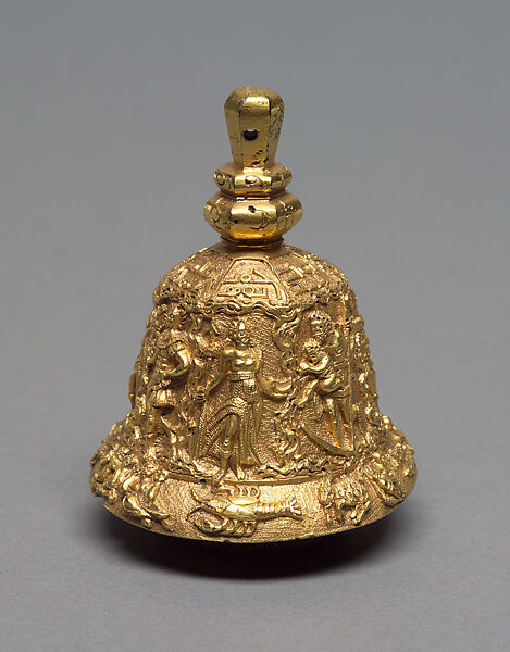 Alchemical table bell of Emperor Rudolf II, Hans Bulla (Czech, 1550–1650), Gilt alloy of seven metals, clapper of iron and bronze., Bohemian, Prague 