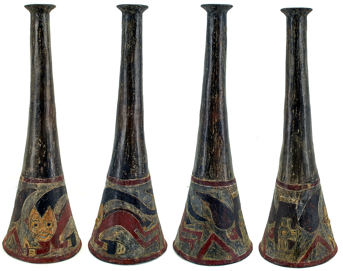 Paracas ceramic trumpet, Ceramic, polychrome, Paracas