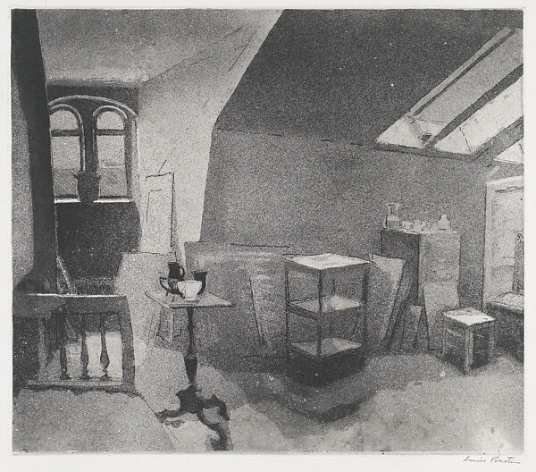 Interior of a Studio (Ateljéinteriör), from the portfolio of the Swedish Fine Art Print Society (Föreningen för Grafisk Konst), Louis Bastin (Swedish, 1912–1979), Etching and aquatint 