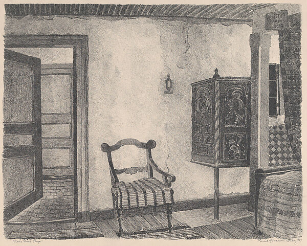 Hans Hans' living-room (Hans Hans' stuga), from the portfolio of the Swedish Fine Art Print Society (Föreningen för Grafisk Konst), Emil Johanson-Thor (Swedish, Landskrona 1889–1958 Stockholm), Lithograph 