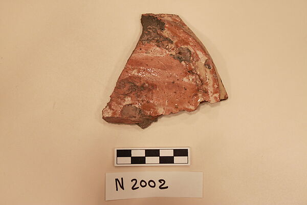Ceramic Fragment, Earthenware; slipped, slip-painted under a yellow glaze