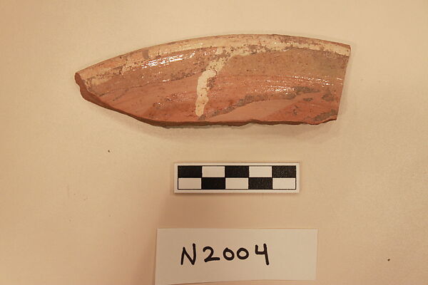 Ceramic Fragment, Earthenware; slipped, slip-painted  under a colorless glaze