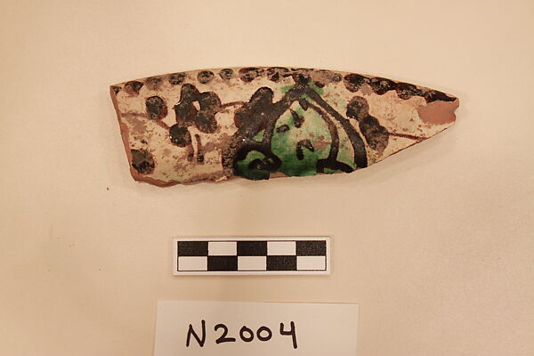 Ceramic Fragment, Earthenware; slipped, slip-painted  under a colorless glaze 