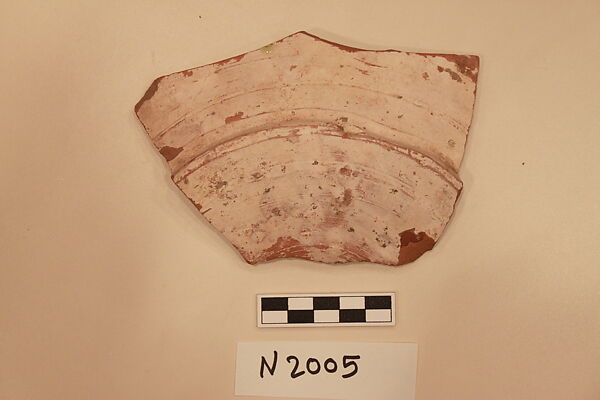 Ceramic Fragment, Earthenware; white slipped, slip-painted slip under a colorless glaze