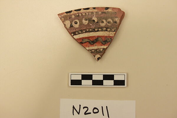 Ceramic Fragment, Earthenware; slipped, slip-painted under a colorless glaze 