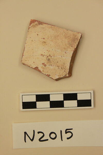 Ceramic Fragment, Earthenware; white slipped, slip-painted under a colorless glaze