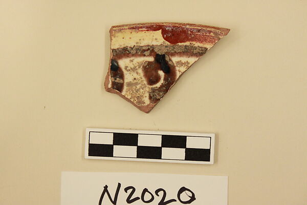Ceramic Fragment, Earthenware; slipped, slip-painted under a colorless glaze 