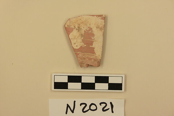 Ceramic Fragment, Earthenware; white slipped, slip-painted under a colorless glaze