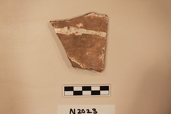 Ceramic Fragment, Earthenware; white slipped, slip-painted under a colorless glaze
