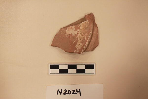 Ceramic Fragment, Earthenware; white slipped, slip-painted under a colorless glaze