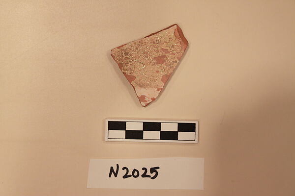 Ceramic Fragment, Earthenware; white slipped, slip-painted under a colorless glaze
