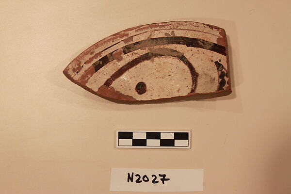 Ceramic Fragment, Earthenware; white slipped, slip-painted under a colorless glaze 