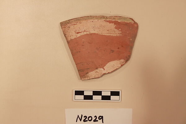 Ceramic Fragment, Earthenware; white slipped, slip-painted under a colorless glaze