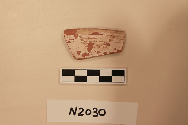 Ceramic Fragment, Earthenware; white slipped, slip-painted under a colorless glaze