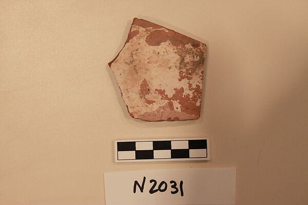 Ceramic Fragment, Earthenware; white slipped, slip-painted under a colorless glaze