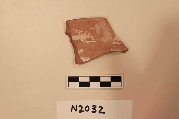Ceramic Fragment, Earthenware; white slipped, slip-painted under a colorless glaze