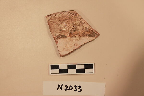Ceramic Fragment, Earthenware; white slipped, slip-painted  under a colorless glaze