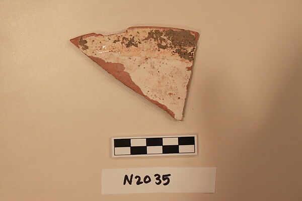 Ceramic Fragment, Earthenware; white slipped, slip-painted under a colorless glaze