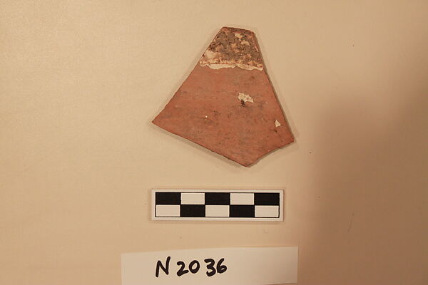 Ceramic Fragment, Earthenware; white slipped, slip-painted under a colorless glaze