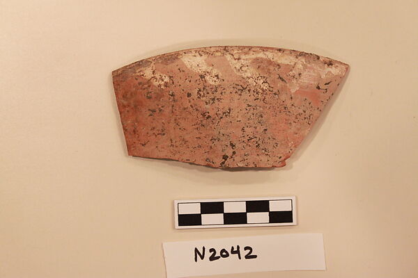 Ceramic Fragment, Earthenware; white slipped, slip-painted under a colorless glaze