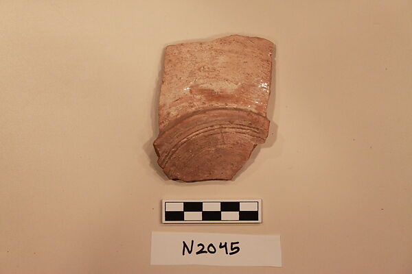 Ceramic Fragment, Earthenware; white slipped, slip-painted  under a colorless glaze