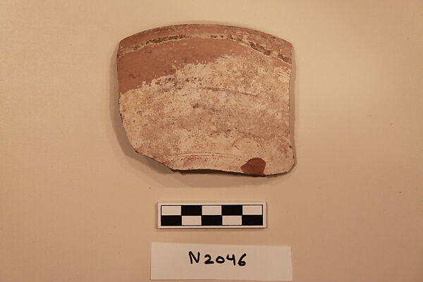 Ceramic Fragment, Earthenware; white slipped, slip-painted under a colorless glaze