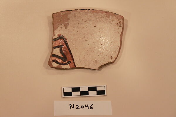 Ceramic Fragment, Earthenware; white slipped, slip-painted under a colorless glaze 