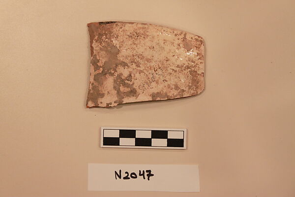 Ceramic Fragment, Earthenware; white slipped, slip-painted under a colorless glaze