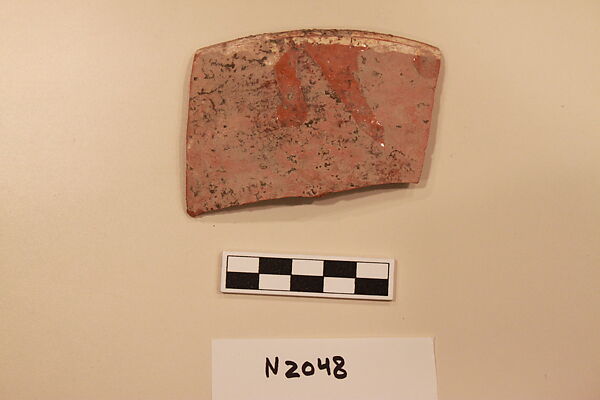 Ceramic Fragment, Earthenware; white slipped, slip-painted under a colorless glaze