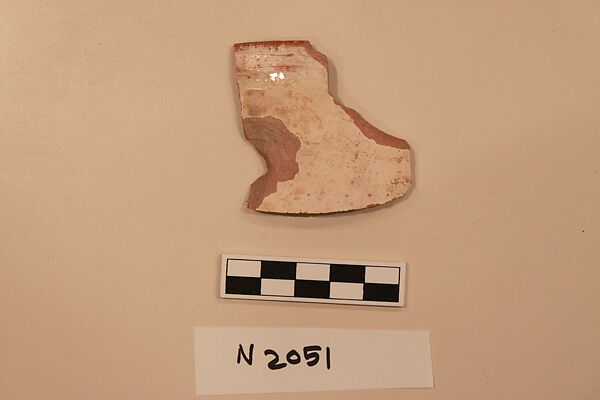 Ceramic Fragment, Earthenware; white slipped, slip-painted under a colorless glaze