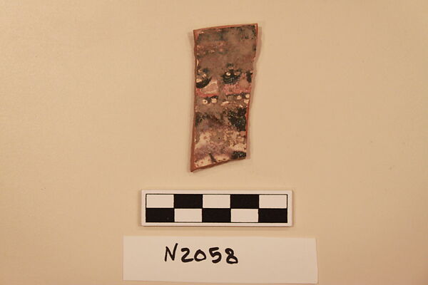 Ceramic Fragment, Earthenware; white slipped, slip-painted under a colorless glaze 