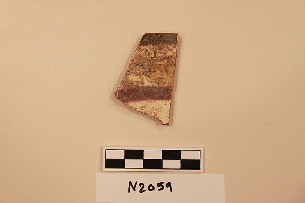 Ceramic Fragment, Earthenware; white slipped, slip-painted in dark brown under a colorless glaze 