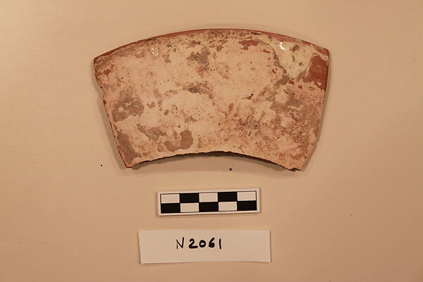 Ceramic Fragment, Earthenware; white slipped, slip-painted in brown under a colorless glaze