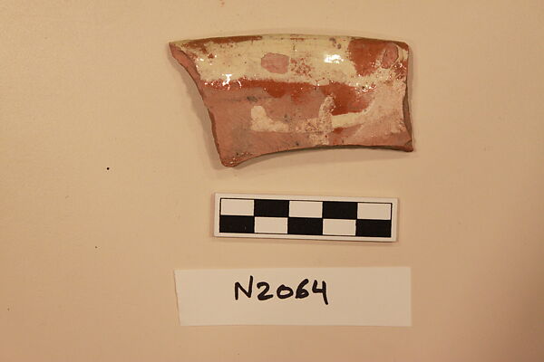 Ceramic Fragment, Earthenware; white slipped, slip-painted under a colorless glaze with green stains