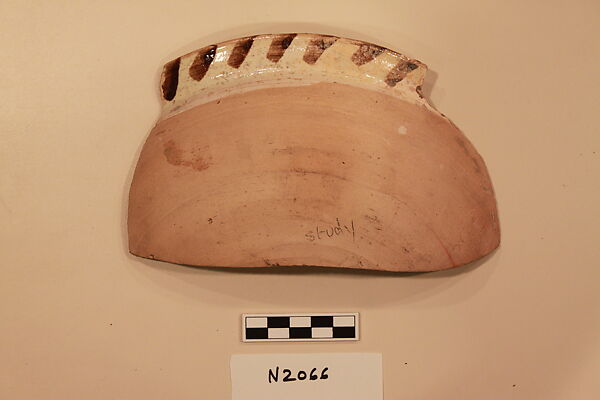 Ceramic Fragment, Earthenware; white slipped, slip-painted under a colorless glaze with green stains