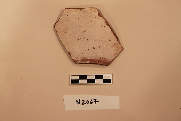 Ceramic Fragment, Earthenware; white slipped, slip-painted under a colorless glaze 