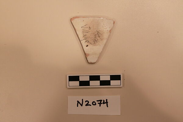 Ceramic Fragment, Earthenware; white slipped, slip-painted under a colorless glaze