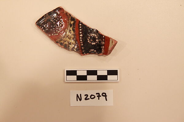 Ceramic Fragment, Earthenware; red slipped, slip-painted under a colorless glaze 