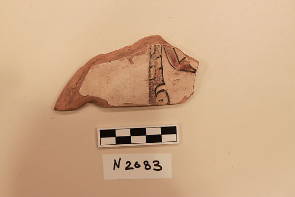 Ceramic Fragment, Earthenware; white slipped, slip-painted under a colorless glaze 