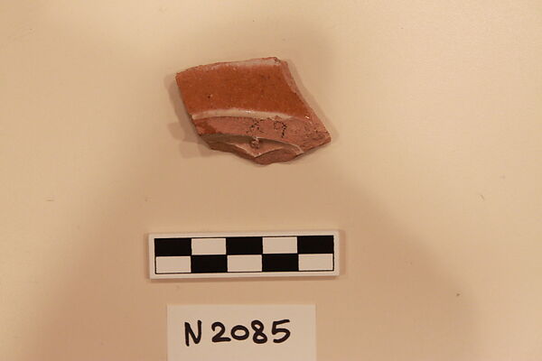 Ceramic Fragment, Earthenware; white slipped, slip-painted in dark brown under a colorless glaze